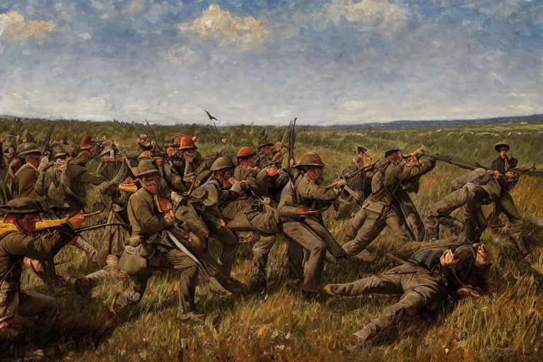 Prompt: american civil war trench battle in the style of jules breton