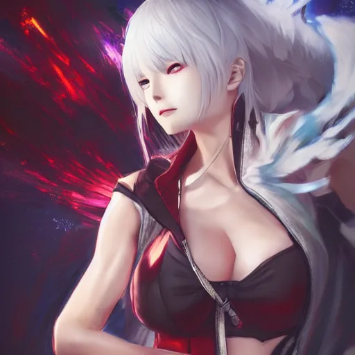 Image similar to beautiful anime art of Lady from devil may cry by WLOP, rossdraws, Logan Cure, Mingchen Shen, BangkuART, sakimichan, yan gisuka, JeonSeok Lee, zeronis, Chengwei Pan on artstation