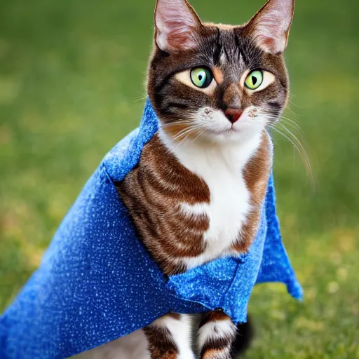Image similar to a cat wearing a small sombrero and a poncho, photography