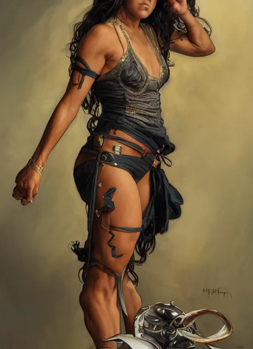 Image similar to Michelle Rodriguez as feisty latino woman, portrait, intricate, elegant, highly detailed, centered, digital painting, artstation, concept art, smooth, sharp focus, illustration, art by artgerm and donato giancola and alphonse mucha