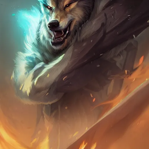 Prompt: portrait of wolf of ashes and smoke, league of legends splash art, hearthstone splash art, full body shot, rule of thirds, ultrafine hyperrealistic detailed face, artgerm, greg rutkowski, trending on artstation, 8 k, intricately detailed, highly detailed