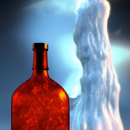 Prompt: a bottle of lava, realistic 3 d image trending on artstation