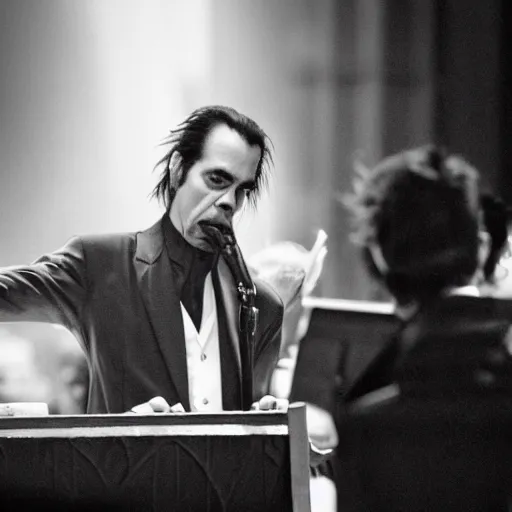 Prompt: nick cave giving a sermon in church