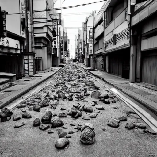 Image similar to abandoned street of tokyo with stone of people