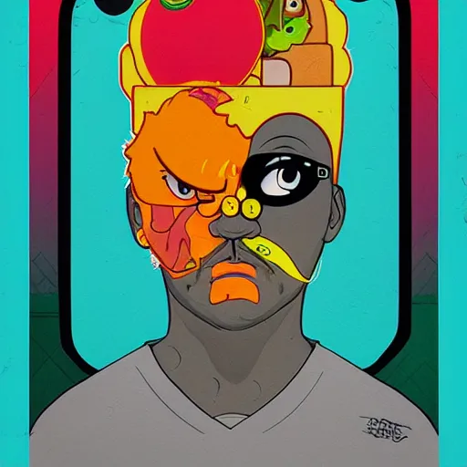 Prompt: Aqua Teen Hunger Force profile picture by Sachin Teng, asymmetrical, Organic Painting , Matte Painting, geometric shapes, hard edges, graffiti, street art:2 by Sachin Teng:4