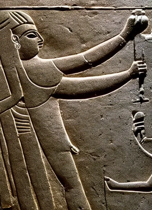 Image similar to ancient egyptian relief of a man shooting a bolt action rifle