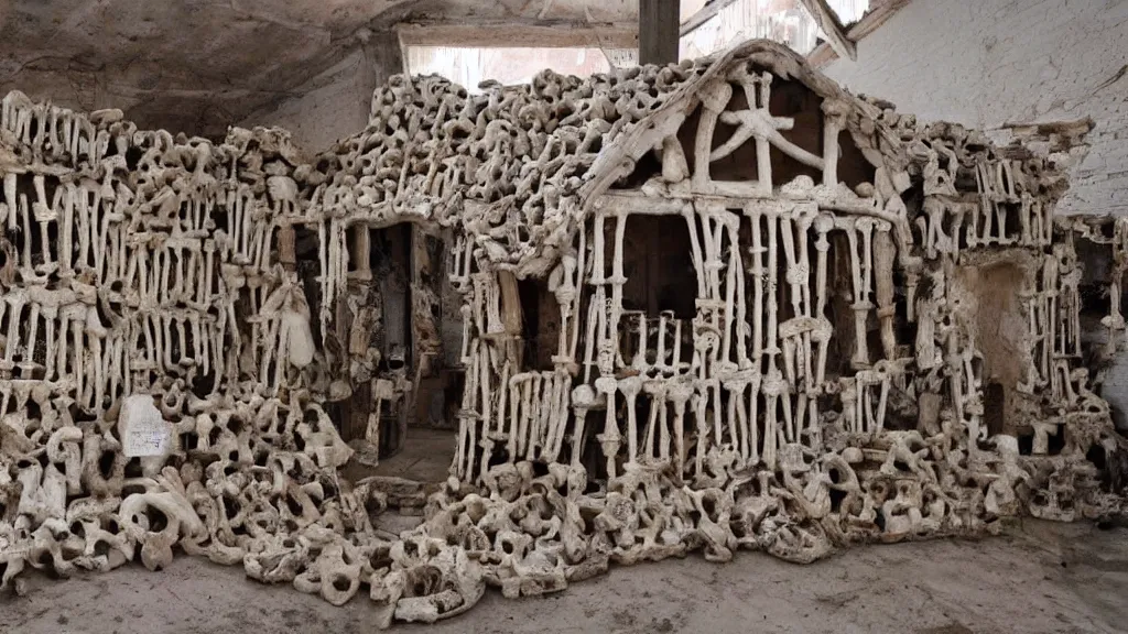 Image similar to photograph of a house made entirely out of bones