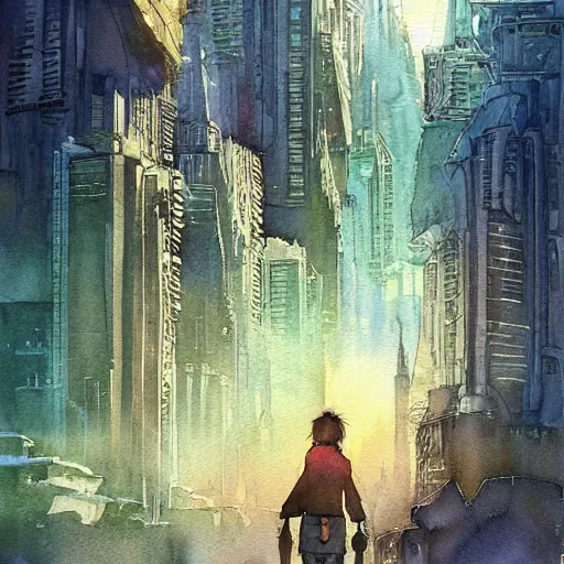 Image similar to Beautiful happy picturesque charming sci-fi city in harmony with nature. Nature everywhere. Nice colour scheme, soft warm colour. Beautiful detailed watercolor by Lurid. (2022)