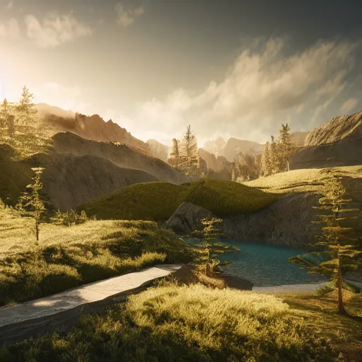 Image similar to majestic landscape, 8 k, octane render, lumion render