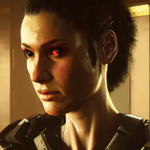 Image similar to portrait of a character from the game cyberpunk 2 0 7 7, by caravaggio, cybernetic implant, award winning, masterpiece, intricate, dramatic light, detailed face, highly detailed, cinematic, asymmetrical, dark