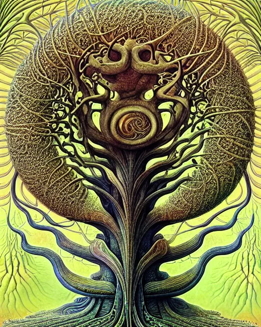 Image similar to tree of life by roger dean and andrew ferez, art forms of nature by ernst haeckel, divine chaos engine, symbolist, visionary, art nouveau, botanical fractal structures, organic, detailed, realistic, surreality