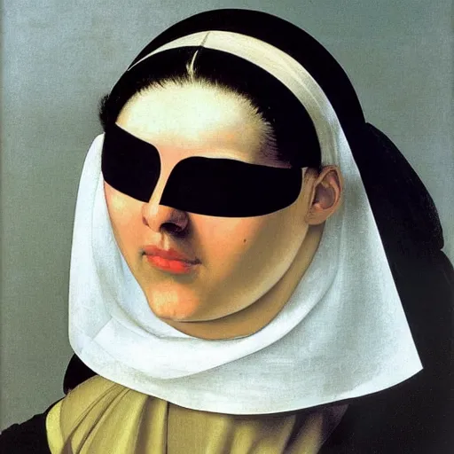 Prompt: woman wearing a sun mask painted by Caravaggio