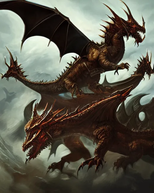 Image similar to an epic action concept painting by sd ai of an exquisite three headed dragon masterpiece. digital art
