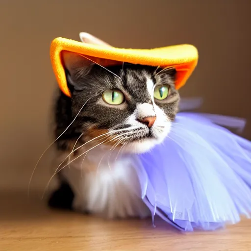 Image similar to a cat in a hat wearing a tutu