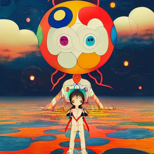 Prompt: a ai mascott by takashi murakami,, beeple and james jean, aya takano color style, 4 k, super detailed, night sky, digital art, digital painting, celestial, majestic, colorful