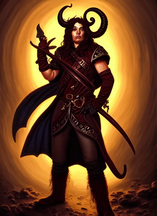 Image similar to tiefling bard, full body, hyper realistic, extremely detailed, dnd character art portrait, dark fantasy art, intricate fantasy painting, dramatic lighting, vivid colors, deviantart, artstation, by larry elmore.