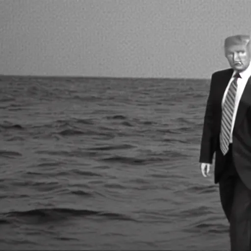 Image similar to dark footage of donald trump walking around the bottom of the ocean