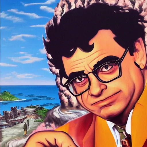 Image similar to a painting of danny devito posing in a scenic environment by hirohiko araki, jojos bizarre adventure cover art, trending on artstation