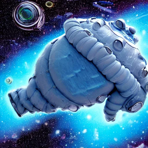 Prompt: a blue tardigrade under microscope floating in space, realistic