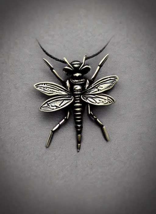 Image similar to rough concept art of small insect pendant, fantasy illustration, medieval era, hand - drawn, 4 k, trending on artstation, symmetry