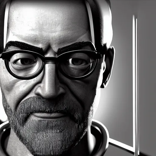 Image similar to gordon freeman portrait, v - ray, ray tracing, global illumination, octane render