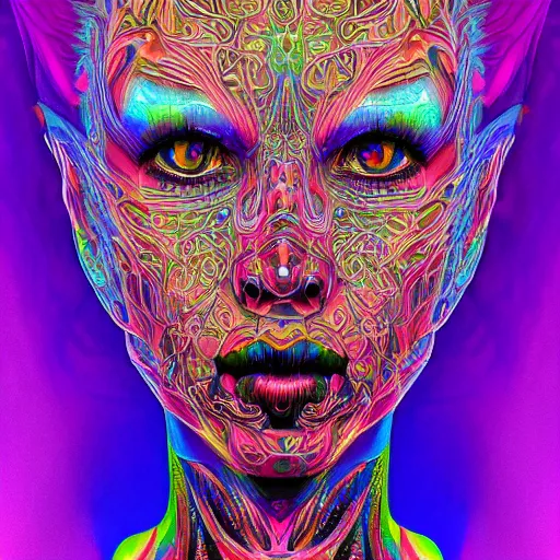Prompt: extremely psychedelic cyborg queen of lsd. intricate, elegant, highly detailed, lifelike photorealistic digital painting, artstation.
