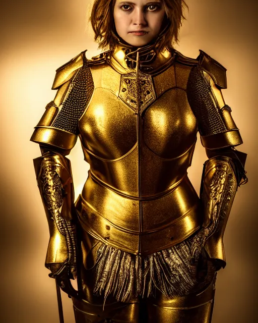 Prompt: award winning photograph portrait of woman in shining golden armor, photorealistic, shaded, cinematic lighting, high production value, intricate details, high resolution, hdr, high definition, masterpiece, realistic, ultrarealistic, highly detailed, hd, sharp focus, non blurry, sharp, smooth