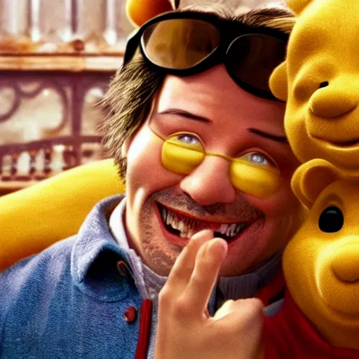 Image similar to A still of Keanu Reeves as Winnie the Pooh