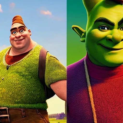 Image similar to Ethan Klein playing Shrek in the live action adaptation (2041)