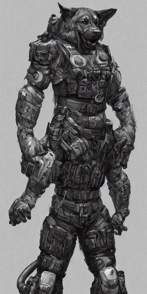 Prompt: full body of a humanoid german shepherd beast - man in military style, highly detailed portrait, digital painting, artstation, concept art, smooth, sharp foccus ilustration, artstation