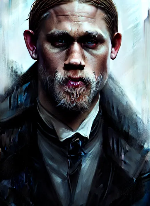 Image similar to portrait of charlie hunnam as a vampire, intricate, elegant, highly detailed, digital painting, artstation, concept art, smooth, sharp focus, illustration, art by wlop, mars ravelo and greg rutkowski