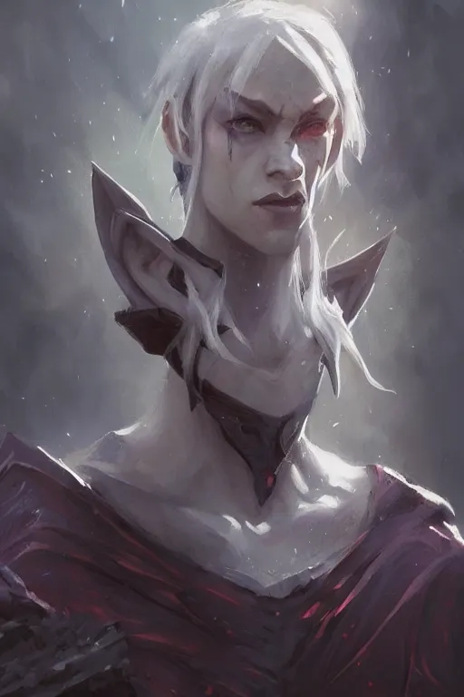 Image similar to dungeons and dragons character dark evil elf closeup portrait, dramatic light, lake background, 2 0 0 mm focal length, painted by stanley lau, painted by greg rutkowski, painted by stanley artgerm, digital art, trending on artstation