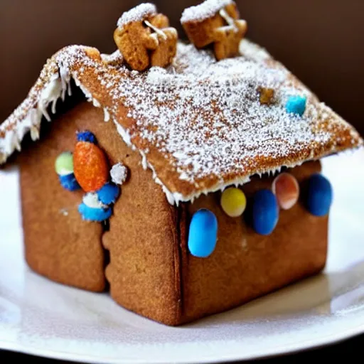 Prompt: a gingerbread house made only of cinnamon - toast - crunch cereal