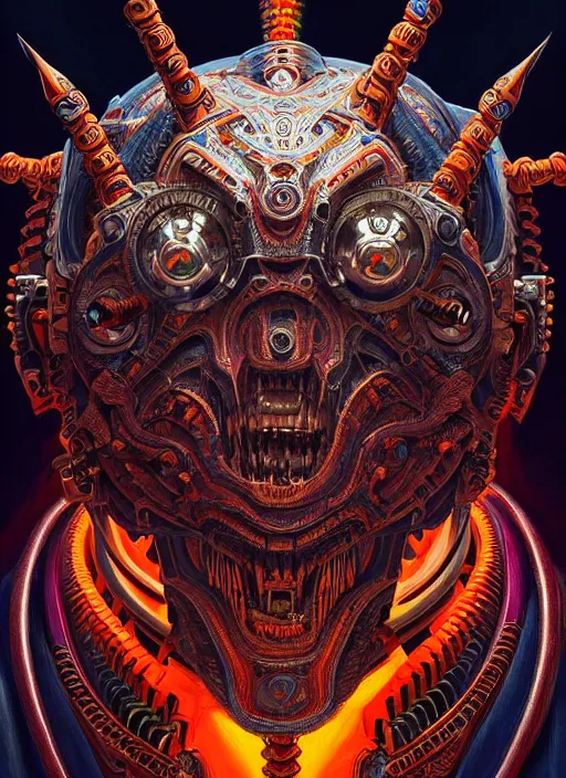 Image similar to hyper detailed ultra sharp of a aztec biomechanical warrior trance man. trending on artstation, warpaint aesthetic, earthwave, colorful, psychedelic, ornate, intricate, digital painting, concept art, smooth, sharp focus, illustration, art by artgerm and greg rutkowski and h. r. giger, 8 k