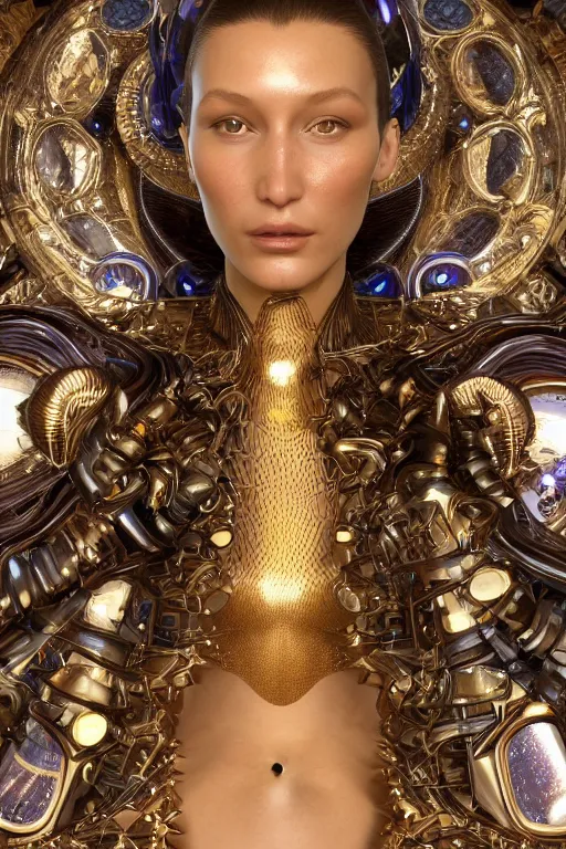 Image similar to a highly detailed metahuman 4 k close up render of an alien goddess bella hadid as doctor octopus in iris van herpen dress schiaparelli in diamonds swarovski and jewelry in style of alphonse mucha gustav klimt trending on artstation made in unreal engine 4