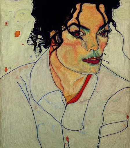 Image similar to portrait of michael jackson by egon schiele, intense desire, high quality, high detail