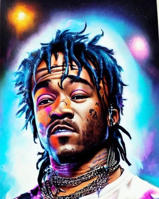 Image similar to lil uzi vert, airbrush, drew struzan illustration art, key art, movie poster