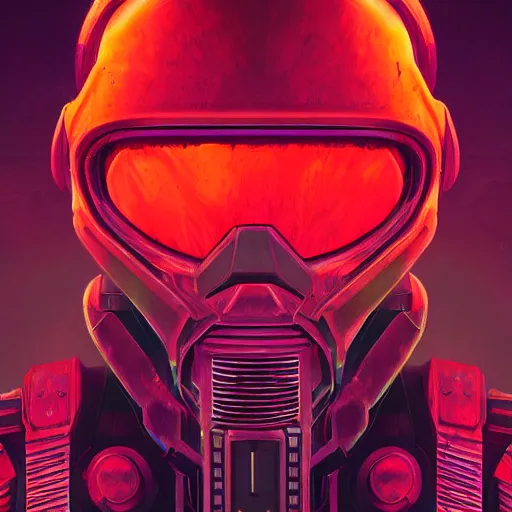 Image similar to doom slayer, synthwave, retrowave, hyper realism, detailed, colorful background, digital painting