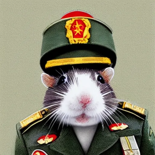 Prompt: “ a portrait of a hamster in military uniform, vietnam war theme ”