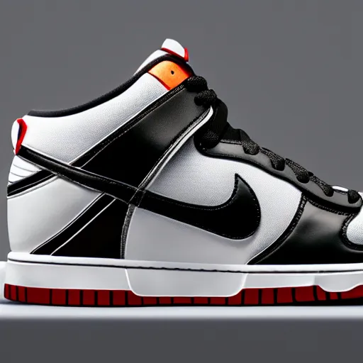 Prompt: nike dunk sneakers press photograph