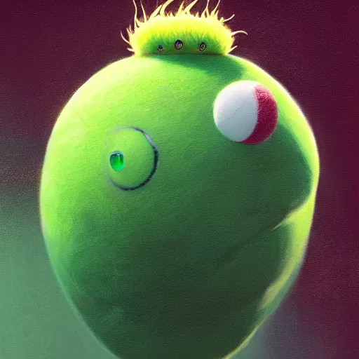 Image similar to highly detailed vfx portrait of a character of a tennis ball monster stephen bliss, chalk, unrealengine, greg rutkowski, loish, rhads, beeple, chalk, makoto shinkai and lois van baarle, ilya kuvshinov, rossdraws, tom bagshaw, basil gogos