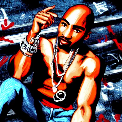 Image similar to Tupac Shakur, screenshot from a 2012s anime