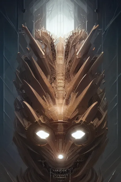 Image similar to professional concept art symmetrical portrait of a terrifying! mechanical predatory! fractal! species in a dark room by artgerm and greg rutkowski. an intricate, elegant, highly detailed digital painting, concept art, smooth, sharp focus, illustration, in the style of cam sykes.