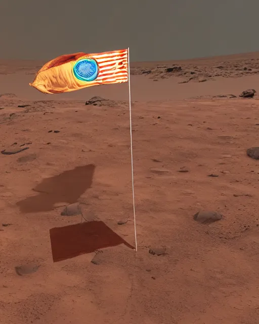 Image similar to An Indian astronaut planting the Indian flag on the surface of Mars, 3d render, digital art