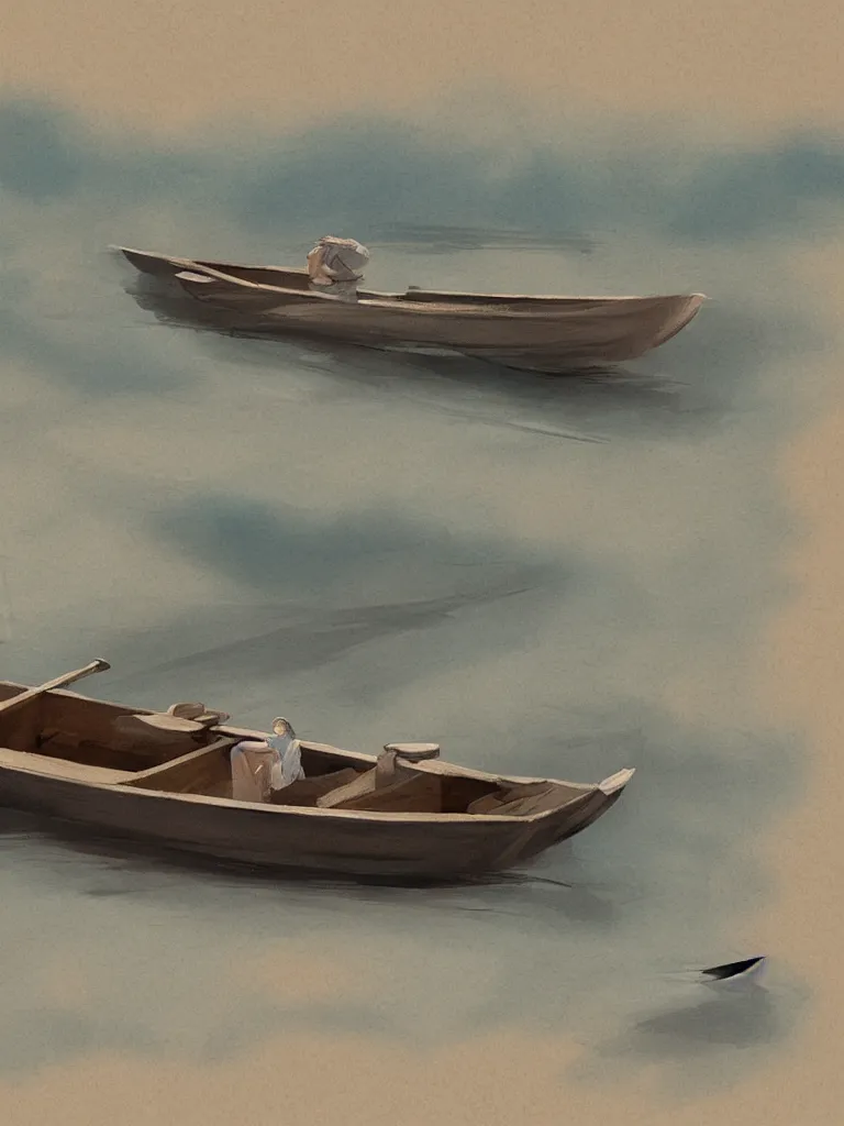 Image similar to rowboat by Disney Concept Artists, blunt borders, rule of thirds