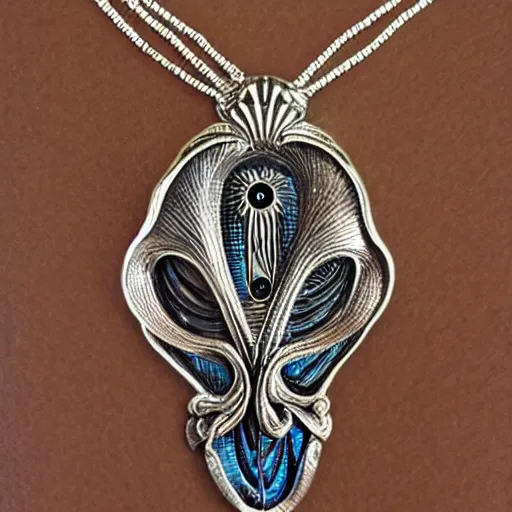 Image similar to simple artnouveau necklace motiv natur in the style of h. r. giger and rene lalique