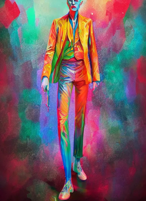 Prompt: detailed full body concept art illustration colorful pastel painting of a david bowie on the ocean in full intricate clothing, ultra detailed, digital art, octane render, 4K, dystopian, micro details