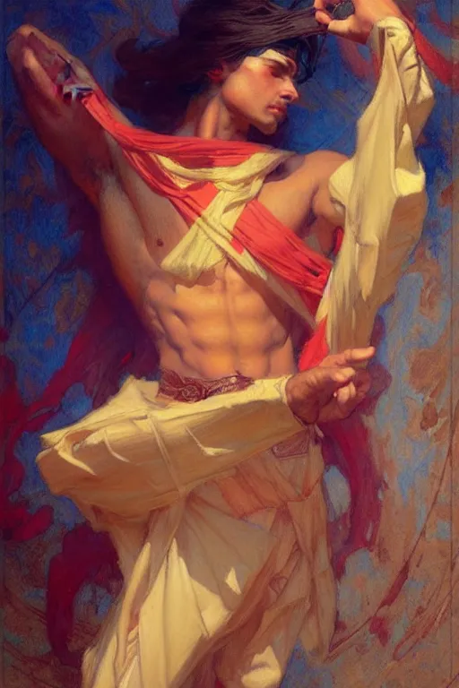 Image similar to attractive male, taoism, painting by gaston bussiere, greg rutkowski, j. c. leyendecker, artgerm