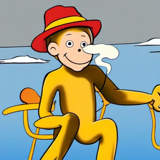 Prompt: curious george smoking crack