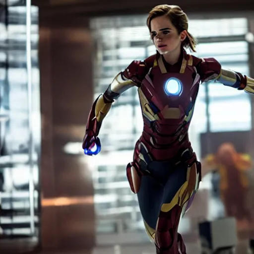 Image similar to a still of emma watson in iron man